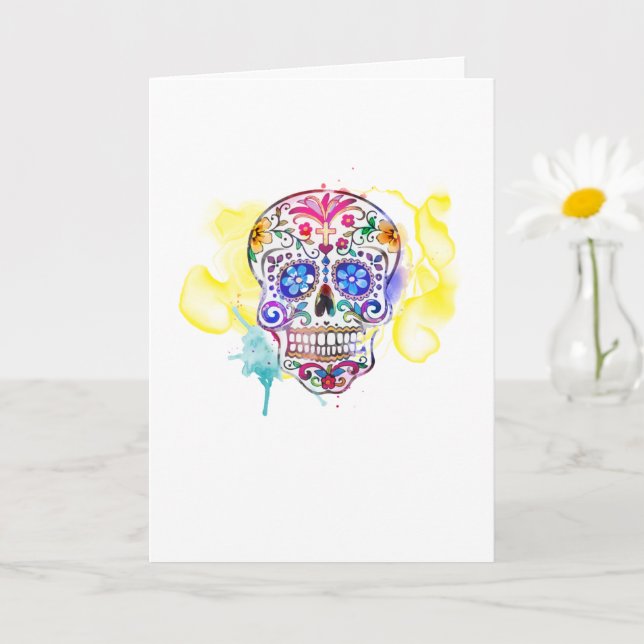 Sugar Skull Art Colorful Celebration NAME  Card (Small Plant)