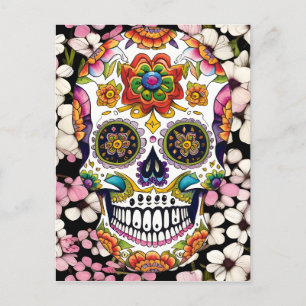 Sugar Skull Art - Colorful Day of the Dead Postcard