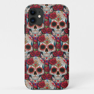 Sugar Skull Art - Colorful Dia de los Muertos iPhone 11 Case