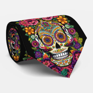 Sugar Skull Art - Colorful Dia de los Muertos Neck Tie