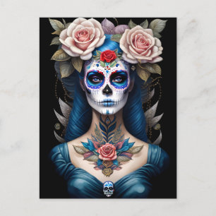 Sugar Skull Art - Colorful Dia de los Muertos Postcard