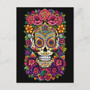 Sugar Skull Art - Colorful Dia de los Muertos Postcard