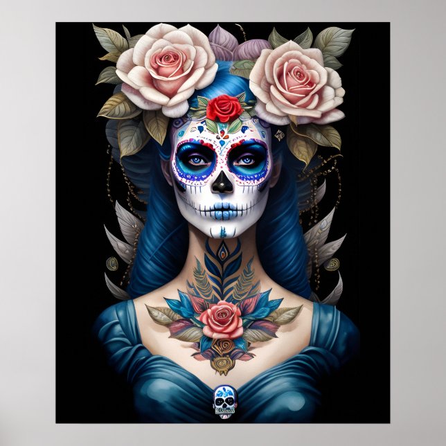 Sugar Skull Art - Colorful Dia de los Muertos Poster (Front)