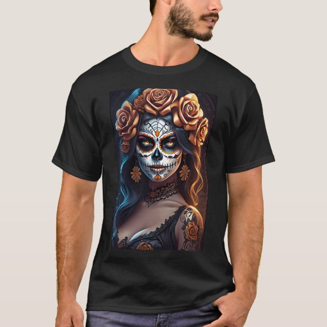 Sugar Skull Art -  Colorful Expressions T-Shirt (Front)