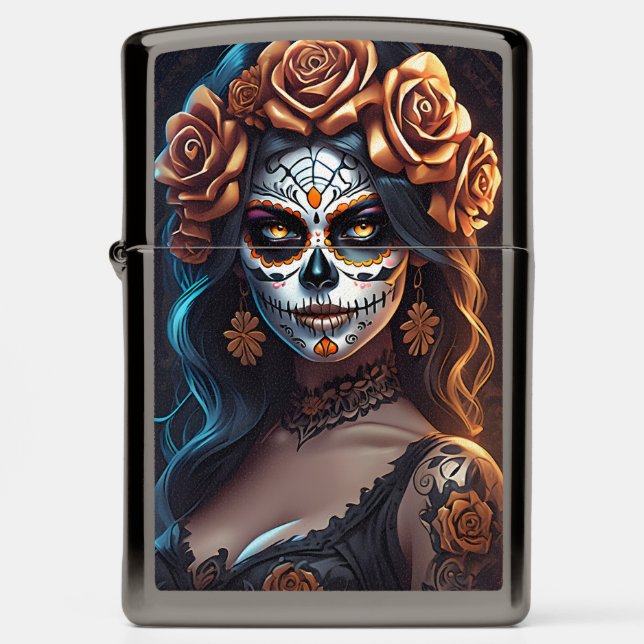 Sugar Skull Art -  Colorful Expressions Zippo Lighter (Front)