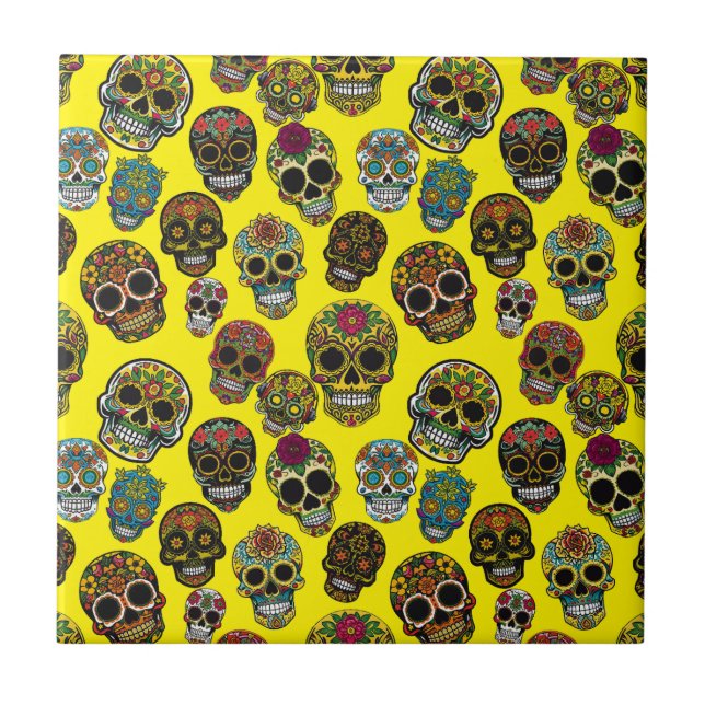 Sugar Skull Art Colorful Pattern Ceramic Tile (Front)