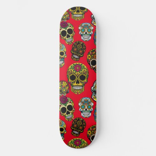 Sugar Skull Art Colorful Pattern Skateboard