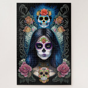 Sugar Skull Art - Colorful Skull Makeup Jigsaw Puzzle