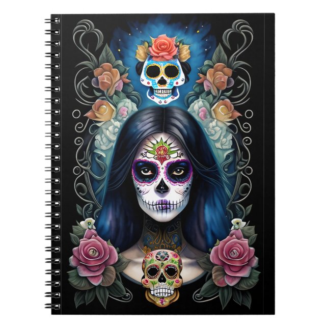 Sugar Skull Art - Colorful Skull Makeup Notebook (Front)