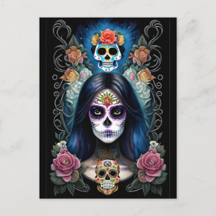 Sugar Skull Art - Colorful Skull Makeup Postcard