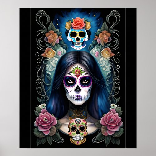 Sugar Skull Art _ Colorful Skull Makeup Poster