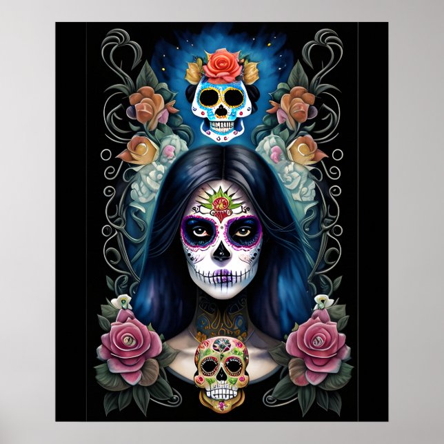 Sugar Skull Art - Colorful Skull Makeup Poster (Front)