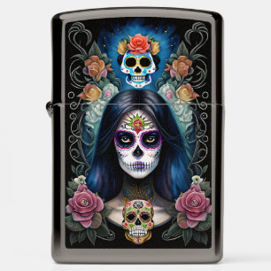 Sugar Skull Art - Colorful Skull Makeup Zippo Lighter