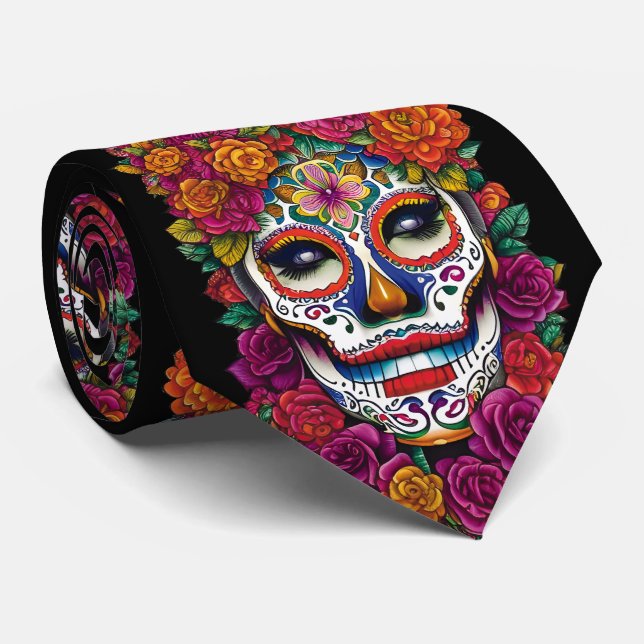 Sugar Skull Art - Colorful Traditions of Mexico Neck Tie (Rolled)