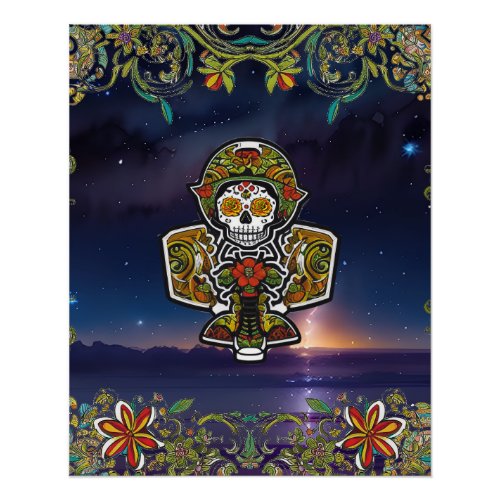 Sugar Skull Art _ Day of the Dead Airplane Altar Poster