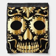 Sugar Skull Art, Day of the Dead Black and Gold