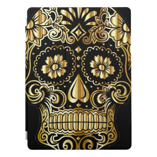 Sugar Skull Art, Day of the Dead Black and Gold iPad Pro Cover