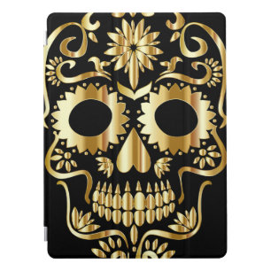 Sugar Skull Art, Day of the Dead Black and Gold iPad Pro Cover