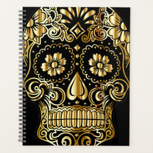 Sugar Skull Art, Day of the Dead Black and Gold Planner