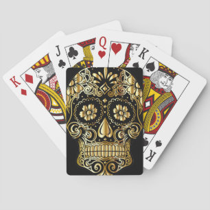 Sugar Skull Art, Day of the Dead Black and Gold Poker Cards