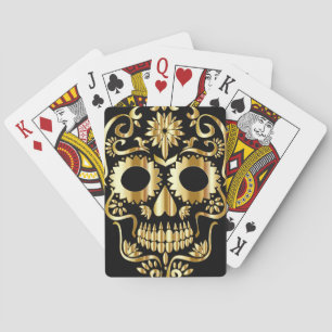 Sugar Skull Art, Day of the Dead Black and Gold Poker Cards