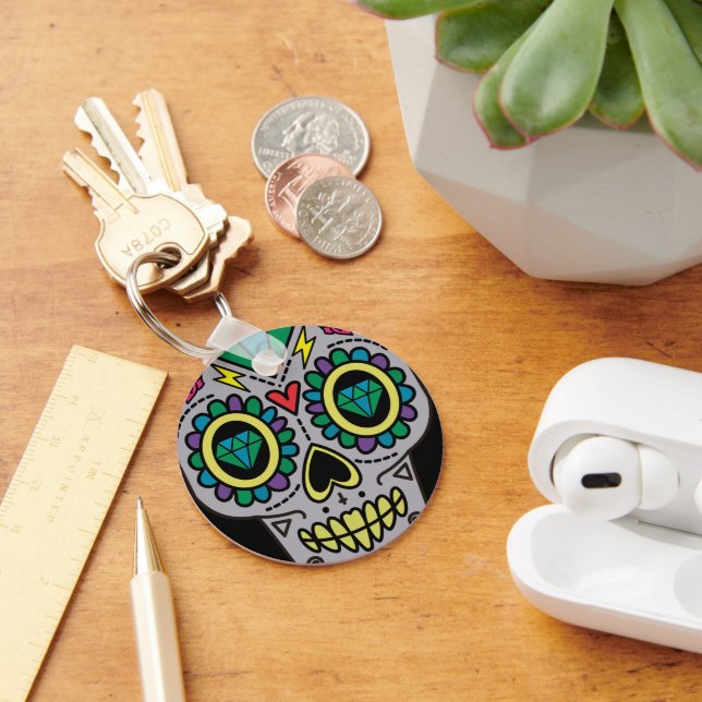 Sugar Skull Art, Day of the Dead Keychain (Desk)