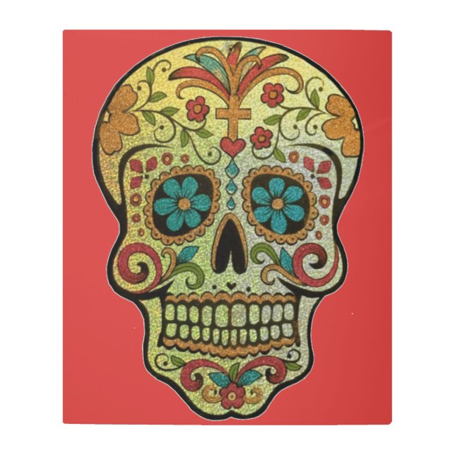 Sugar Skull Art, Day of the Dead Metal Print (Front)