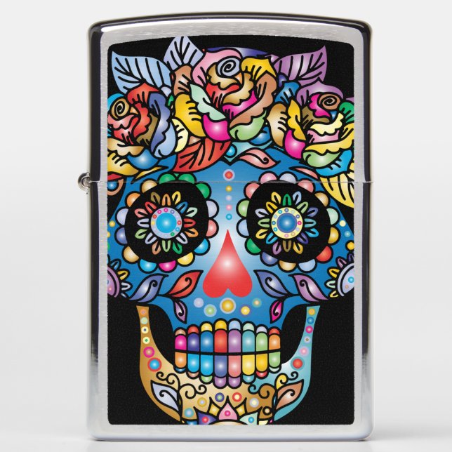 Sugar Skull Art, Day of the Dead  Zippo Lighter (Front)