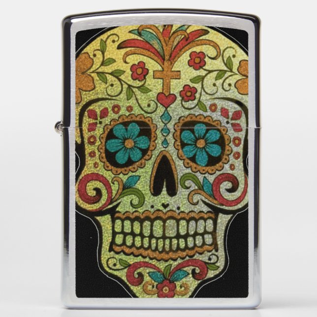 Sugar Skull Art, Day of the Dead  Zippo Lighter (Front)