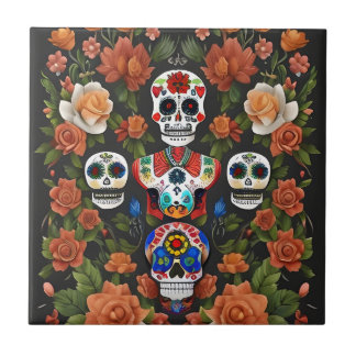Sugar Skull Art - Dia de los Muertos Ceramic Tile