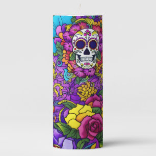 Sugar Skull Art -  Día de los Muertos Delight Pillar Candle
