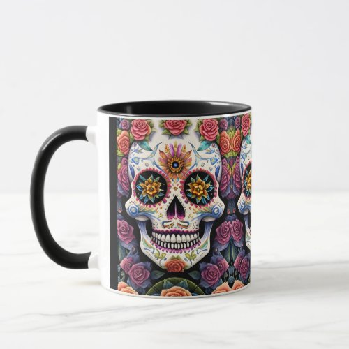 Sugar Skull Art _ Dia de los Muertos Floral Skull Mug