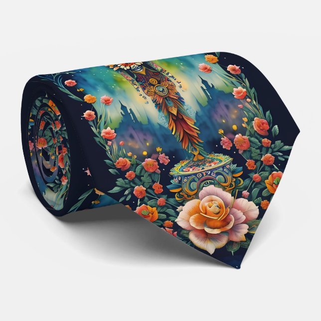 Sugar Skull Art - Dia de los Muertos Neck Tie (Rolled)