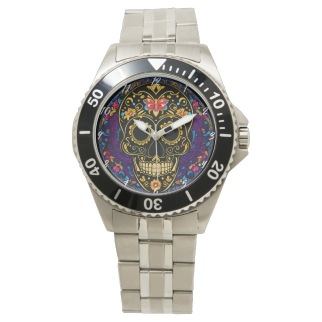 Sugar Skull Art - Dia De Los Muertos Watch (Front)