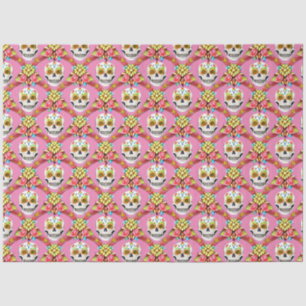 Sugar Skull Art - Diagonal Grid (Pink) Tissue Paper