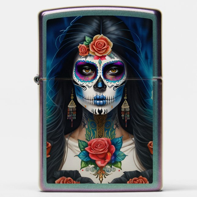 Sugar Skull Art - Embrace Dia de los Muertos Zippo Lighter (Front)
