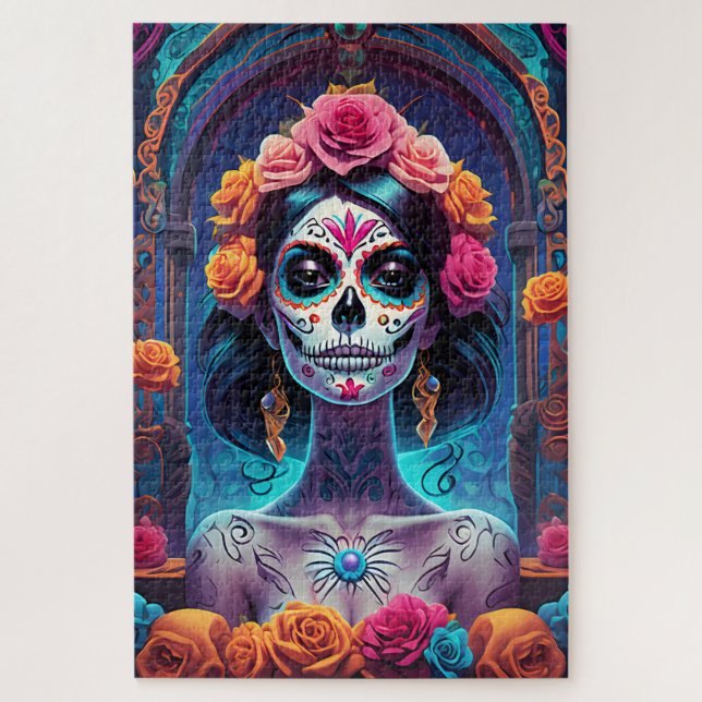 Sugar Skull Art -Embrace the Elegance Jigsaw Puzzle (Vertical)