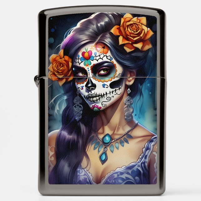 Sugar Skull Art -  Faces of the Festival Zippo Lighter (Front)