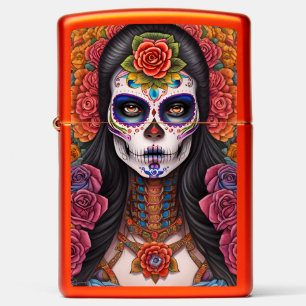 Sugar Skull Art Featuring Girl in Skull Makeup Zippo Lighter