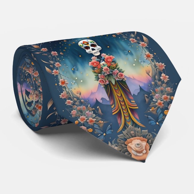 Sugar Skull Art - Festive Day of the Dead Neck Tie (Rolled)