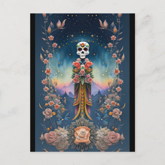 Sugar Skull Art - Festive Day of the Dead Postcard