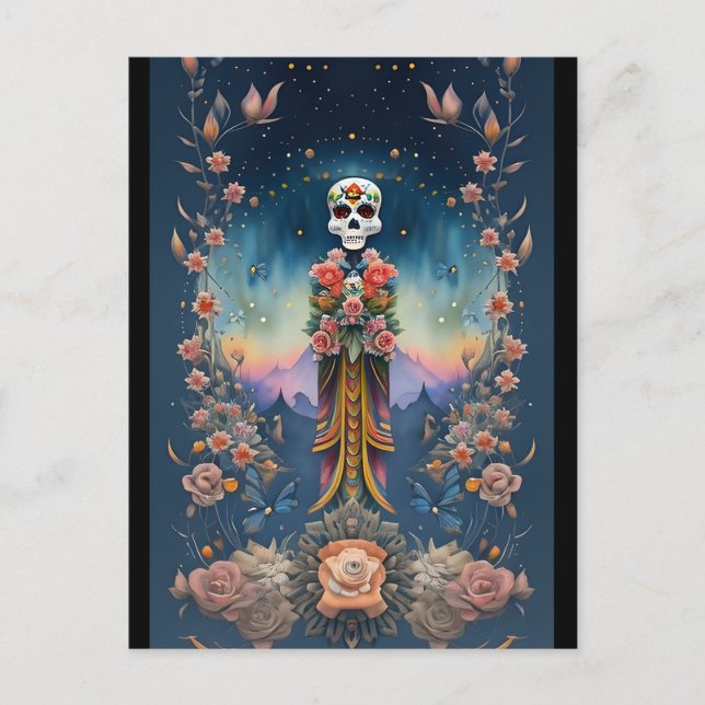 Sugar Skull Art - Festive Day of the Dead Postcard (Front)