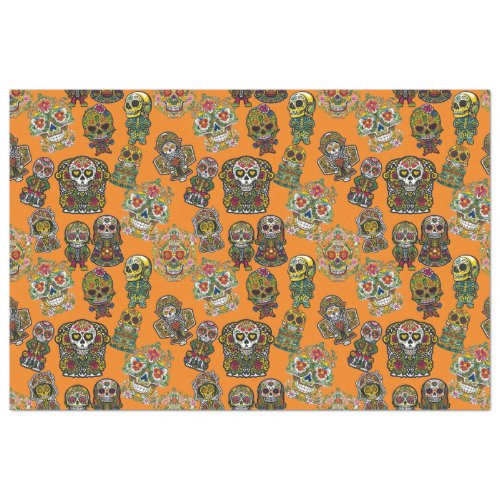 Sugar Skull Art _ Festive Pattern Orange Tissue Paper