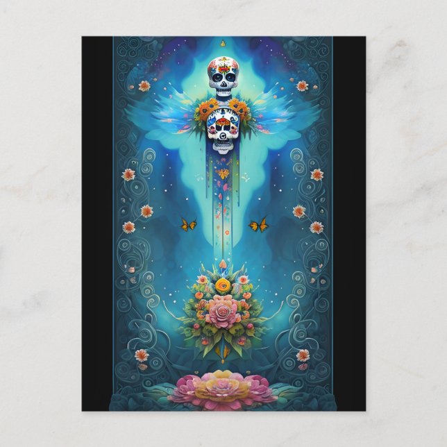 Sugar Skull Art-Festive Spirit Dia de los Muertos Postcard (Front)