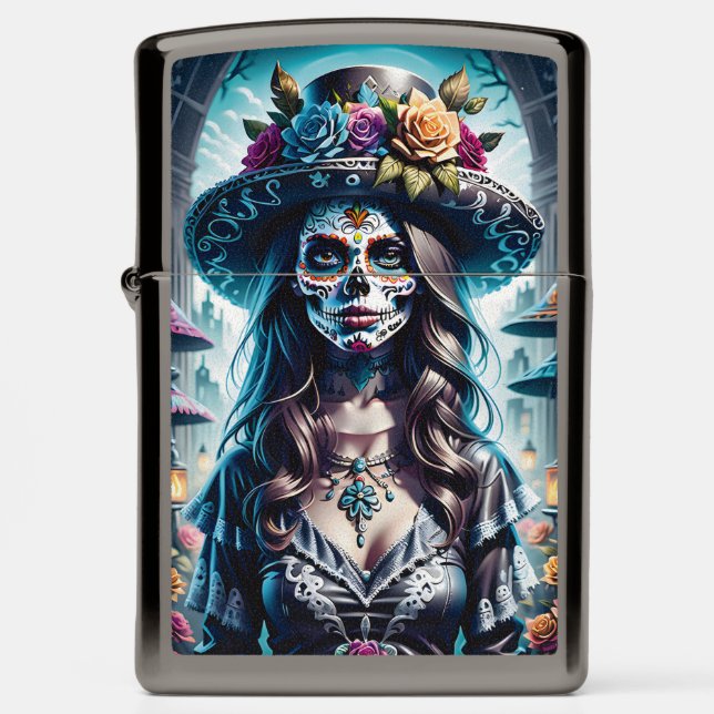 Sugar Skull Art -  Festive Spirit Zippo Lighter (Front)
