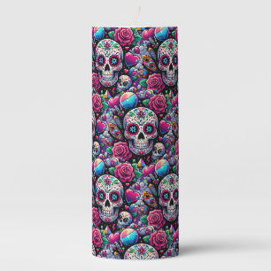 Sugar Skull Art - Floral Immortality Pillar Candle