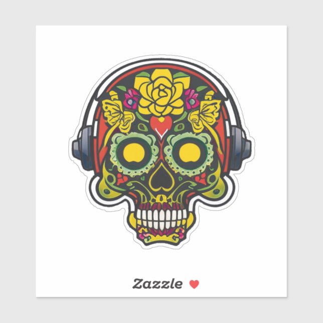  Sugar Skull Art - Forehead Heart and Headphones Sticker (Sheet)
