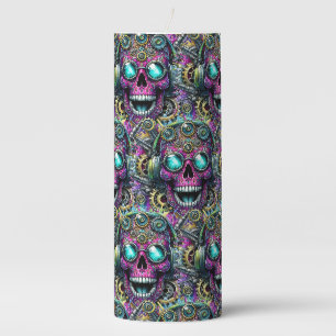 Sugar Skull Art - Gearing Up for Day of the Dead Pillar Candle
