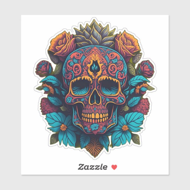 Sugar Skull Art - in Red, Blue, and Gold Sticker (Sheet)