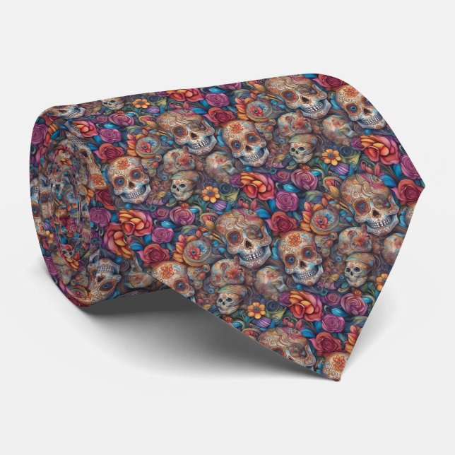 Sugar Skull Art - Intricate Day of the Dead Neck Tie (Rolled)